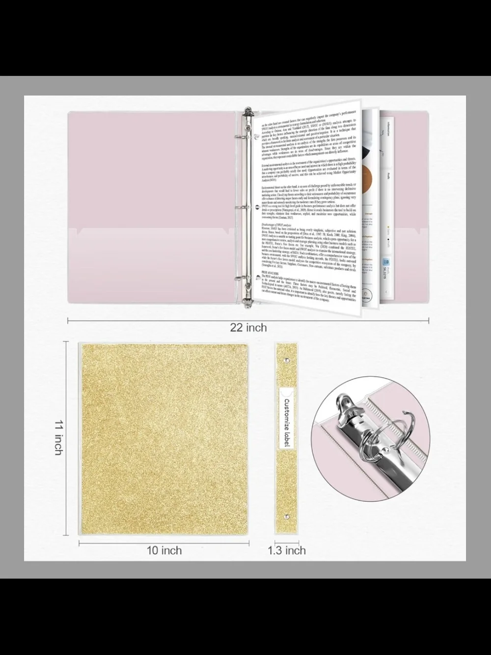 Glitter 3-Ring Binder Set - Black, Pink, Green, Gold - Brand New!!